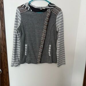 BKE Charcoal and Light Gray Striped Sweatshirt with Tribal Accents